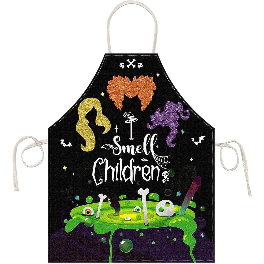 21.75" x 26.75"  Halloween Women Black Cooking Apron with Witches Ghosts Bats